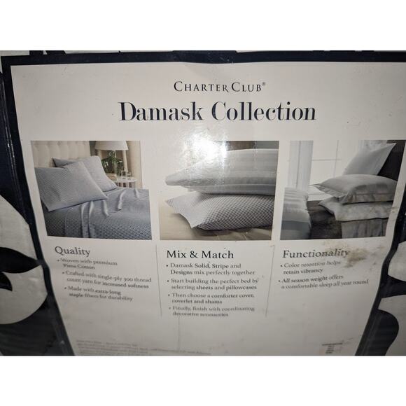 Charter Club Damask Designs Cotton Navy 2-Piece COMFORTER Set Navy Twin NEW - Picture 7 of 13